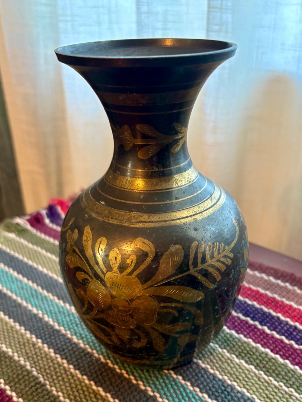 Brass Floral Vase with Gold Accents - Home Accents